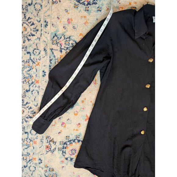 Vintage Laura Kidd Studios Black Gauzy Button-Up Tunic w/ Gold Shell Buttons: XL - Picture 10 of 12